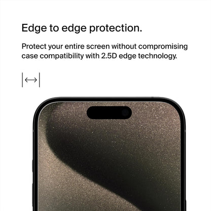Belkin - Película protectora de vidrio para iPhone 15 Pro, vidrio templado (antiespía, vidrio templado, AGC japonés), antibacteriano, ultrafino de 0,33 mm con kit de instalación fácil OVA149zz
