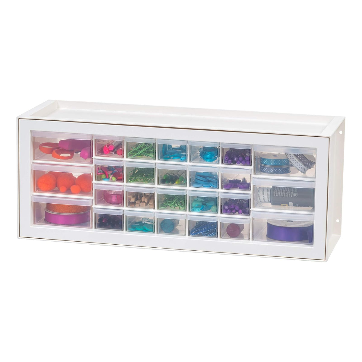IRIS USA Gabinete de Almacenamiento Apilable de 24 Cajones para Ferretería y Juguetes, 49.53cm Anx 17.78cm P x 39.37cm Al, Blanco - Pequeño Organizador de Baúl Utilitario Scrapbook y Pasatiempos - 26 Cajones - Blanco
