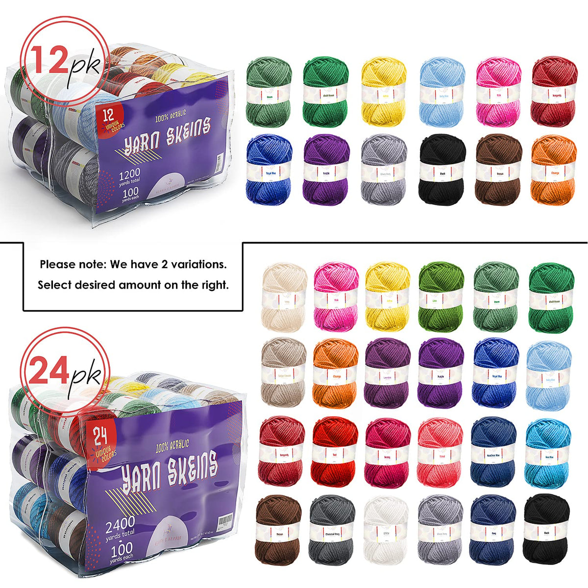 Madejas de hilo acrílico, 12 x 50 g, 1200 yardas, hilo para ganchillo suave, para tejer y manualidades, hilo multicolor para manualidades y adultos, paquete de 12