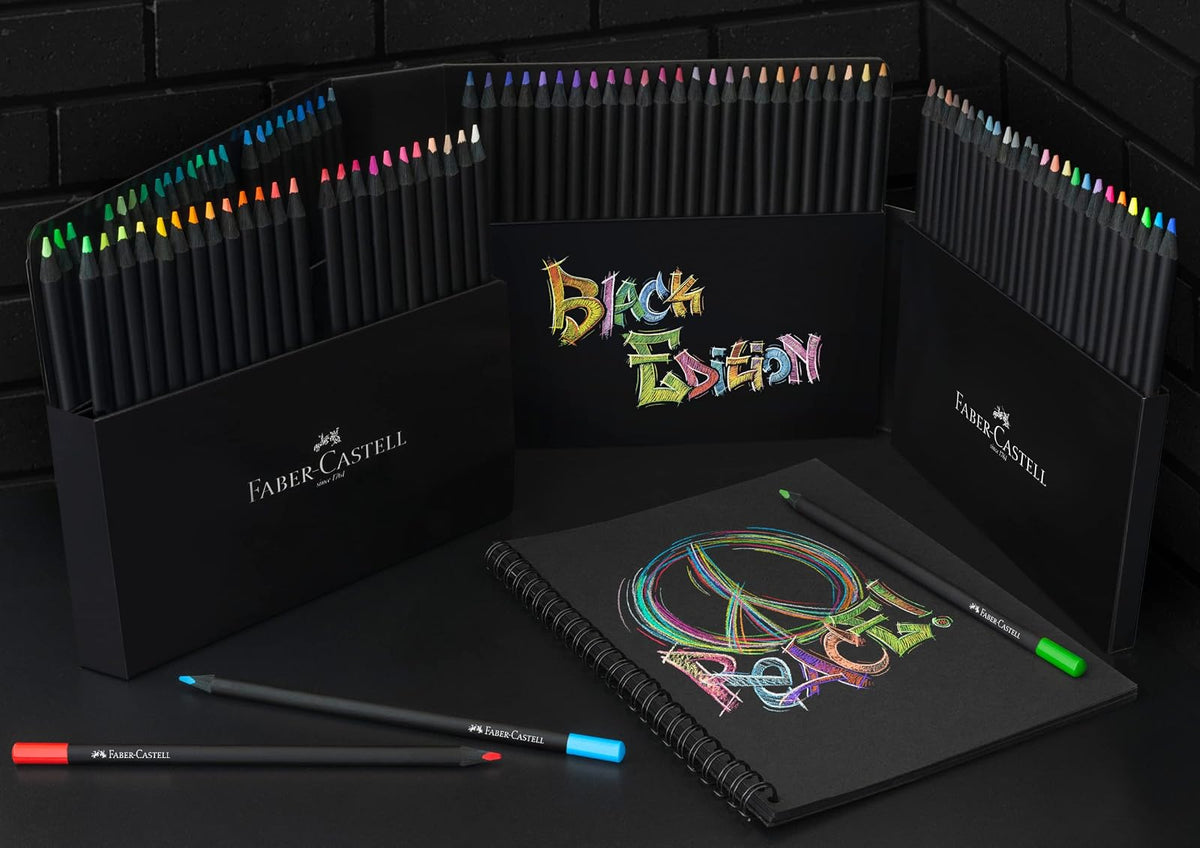 Faber-Castell Colores Supersoft Black Edition con 100 Diferentes Colores, cuenta con una mina supersuave y con una pigmentación fuerte resaltando tonos intensos sobre cualquier tipo de papel