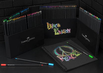 Faber-Castell Colores Supersoft Black Edition con 100 Diferentes Colores, cuenta con una mina supersuave y con una pigmentación fuerte resaltando tonos intensos sobre cualquier tipo de papel