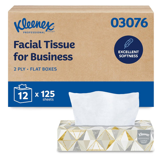 Kleenex 03076, Pañuelos Faciales | Cajas de pañuelos planas, de 2 capas, suaves y fuertes, funda de conveniencia, nivel premium