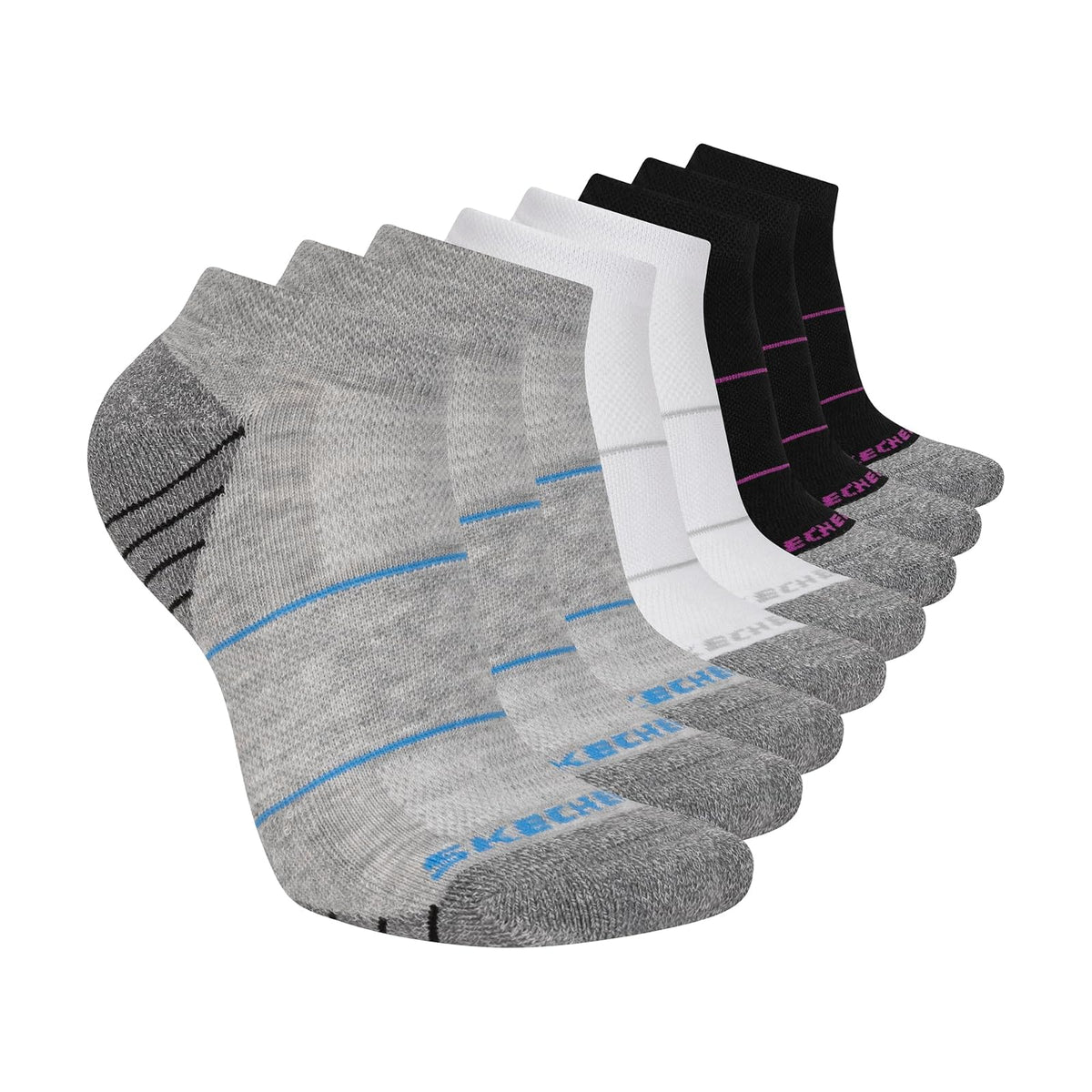 Skechers Work Calcetines Corte Bajo Paquete de 8 - 9-11 - Gris Claro - Blanco - Negro