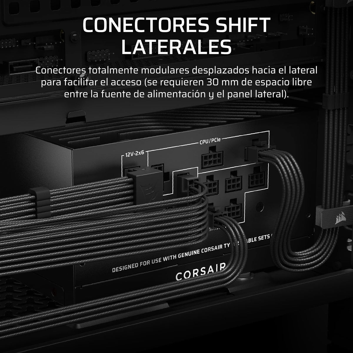 Corsair RM1000x Shift (2025) Fuente de Alimentación ATX Totalmente Modular – Interfaz Lateral Modular, 12V-2x6, ATX 3.1 y PCIe 5.1, Condensadores de 105°C, Cybenetics Gold – Negro