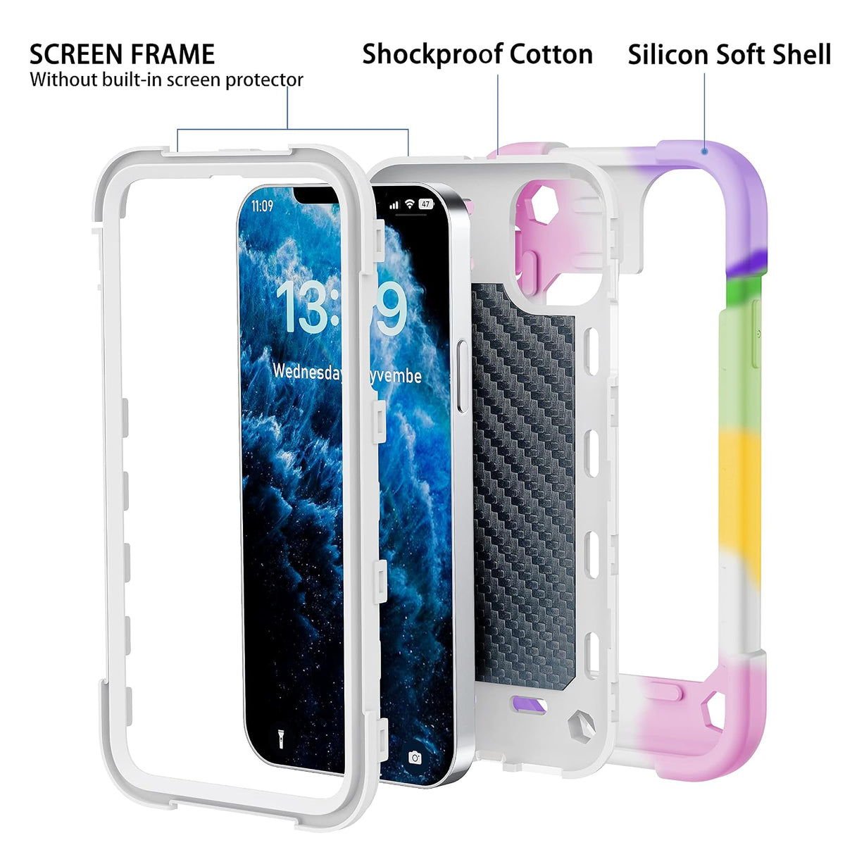 MARKILL Funda Compatible con iPhone 11 de 6.1 Pulgadas con Soporte de Anillo Giratorio de 360°, protección contra caídas de Grado Militar, Funda Protectora 3 en 1 (Blanco arcoíris) (116.1-1)