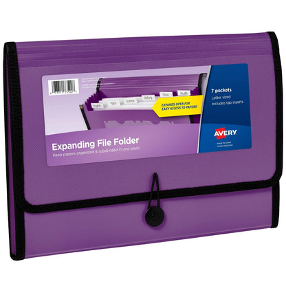 Avery Organizador expandible de carpetas de archivos, organizador de archivos de acordeón de 7 bolsillos, ciruela, capacidad para 425 hojas de tamaño carta /A4 (73552) - 7 Pockets - Ciruela