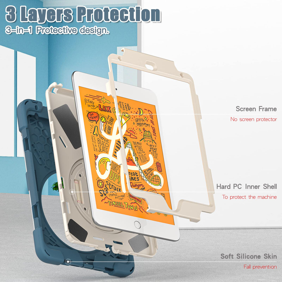 ORIbox Corsair - Funda para iPad Mini 5/4, Resistente y Resistente, Protector 3 en 1 a Prueba de Golpes con Soporte de 360°/Correa de Mano