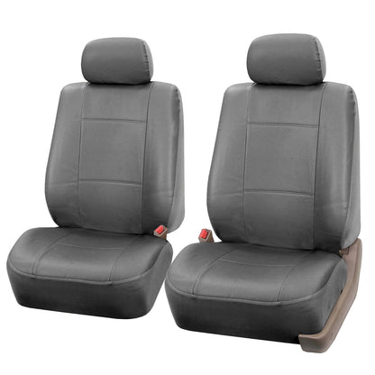 FH GROUP FH-PU002102 Pair Set PU Leather Bucket Seat Covers, Airbag Compatible, Solid Gray Color- Fit Most Car, Truck, SUV, or Van