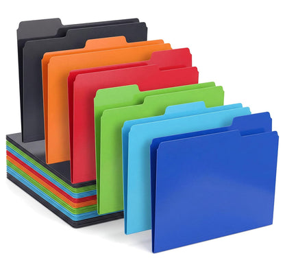 Oxford 52004 carpetas de plástico para archivos, paquete de 24 fichas de corte 1/3, para papeles de tamaño carta, azul, rojo, naranja, azul claro, verde, negro