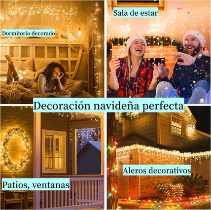 Luces Navideñas Cascada de Luces led -POWEROAK Luces de Navidad 9M 500LED IP44 Serie de Cascada led con 8 Modos de Iluminación Luz cascada Navidad Decorativas. (9M 500LED, Blanco cálido)