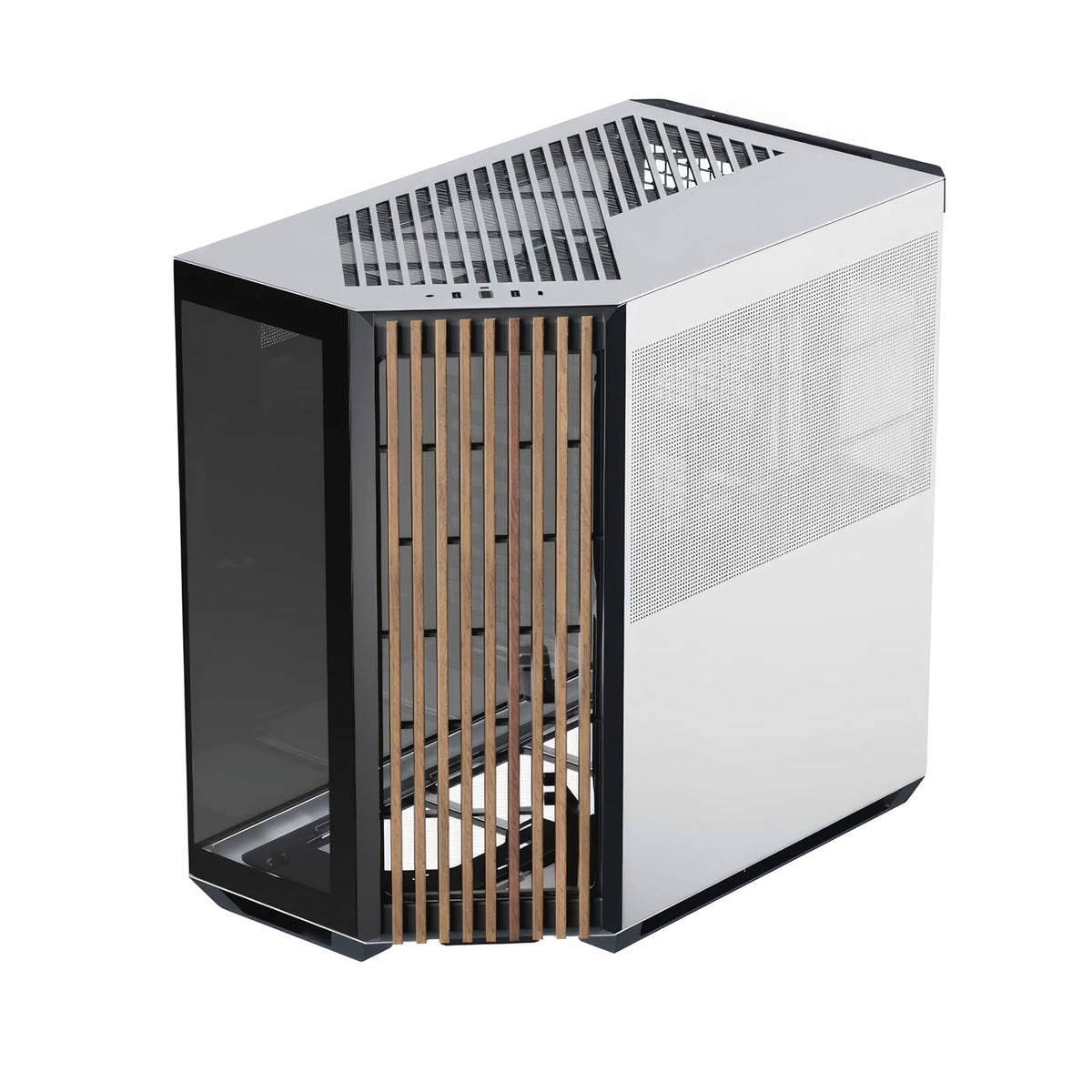 APNX V1 Gabinete ATX Dual Tone con Panel de Cristal para RGB - Negro & blanco - Panel frontal de madera