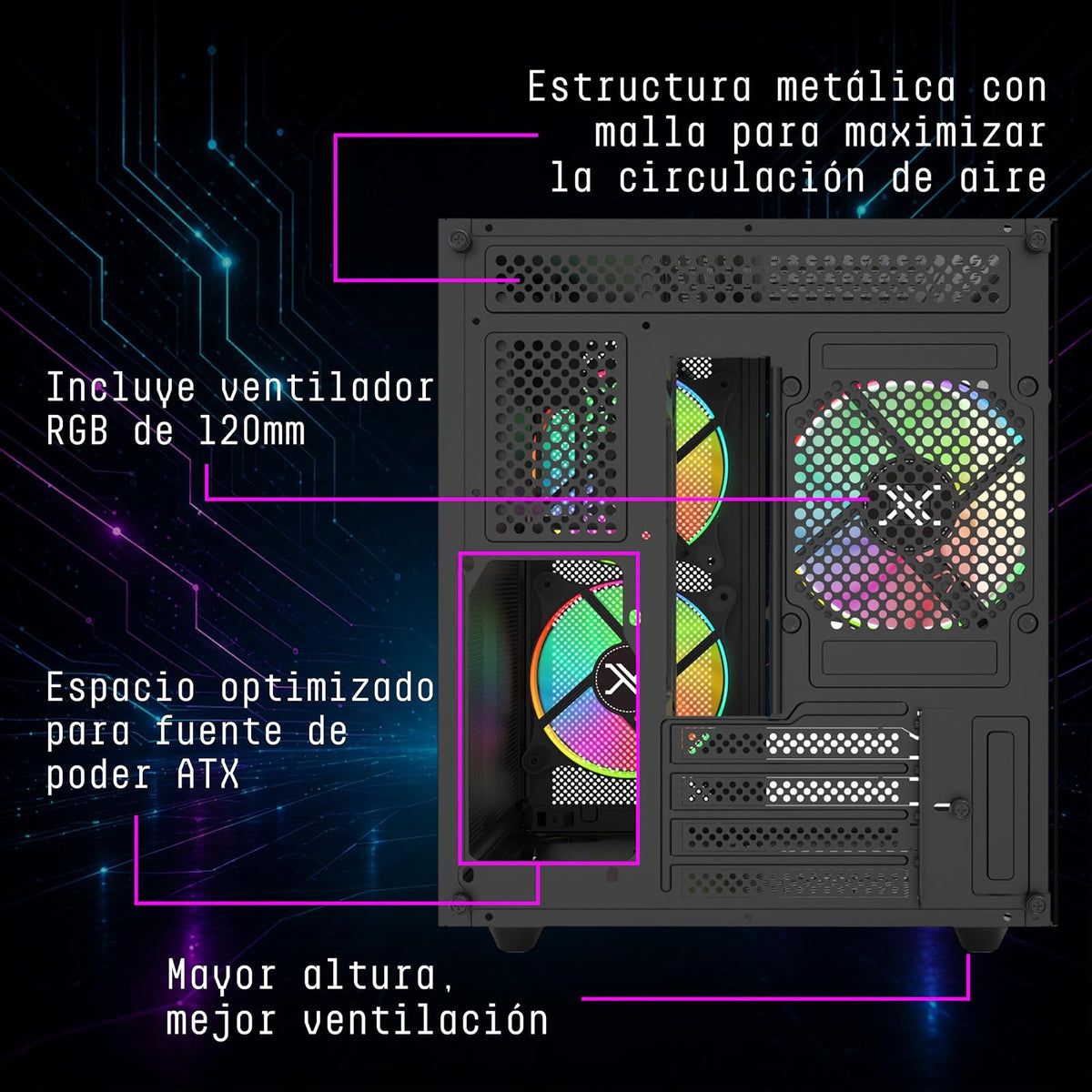 XZEAL Gabinete Gamer Cubo, Ventana Cristal, 2X Vent Frontales, 1x Vent Trasero 120mm, Negro Vidrio Templado Color Claro RGB Dispositivos compatibles ‎Motherboard, CPU