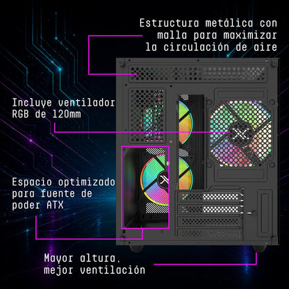 XZEAL Gabinete Gamer Cubo, Ventana Cristal, 2X Vent Frontales, 1x Vent Trasero 120mm, Negro Vidrio Templado Color Claro RGB Dispositivos compatibles ‎Motherboard, CPU
