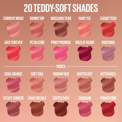 Maybelline Super Stay Teddy Tint, Tinta para Labios Mate Difuminado, Larga Duración 12 Horas, Textura Suave, No Transfiere, A Prueba de Bebidas y Besos, Tono Ribbon Tied, 5 ml