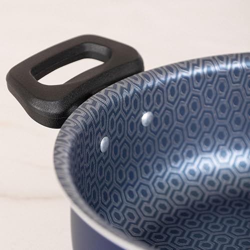 Ekco | Cacerola con Tapa Classic de Aluminio Antiadherente Azul 20cm | Tapa de vidrio, Espesor 1.7 mm, Calor uniforme, Asa de baquelita, Fácil limpieza, Libre de PFOA, Antiadherente Geothermic