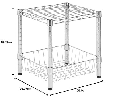 Honey-Can-Do SHF-01503 Stackable Commercial Side Table Small Wire Chrome Night Stand with Shelf