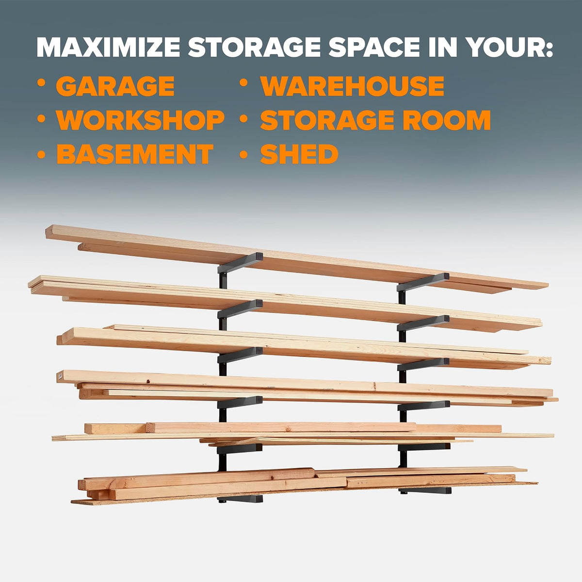 Bora Portamate - Organizador de madera y estante de metal para almacenamiento de madera con soporte de pared de 6 niveles, uso en interiores y exteriores, PBR-006B