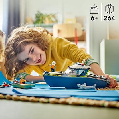 LEGO City Persecución en Barco de Policía Set de Construcción de Juguetes, Lancha Flotante y Bote Inflable del Ladrón, Idea de Regalo para Héroes Cotidianos de 6 Años o Más 60456