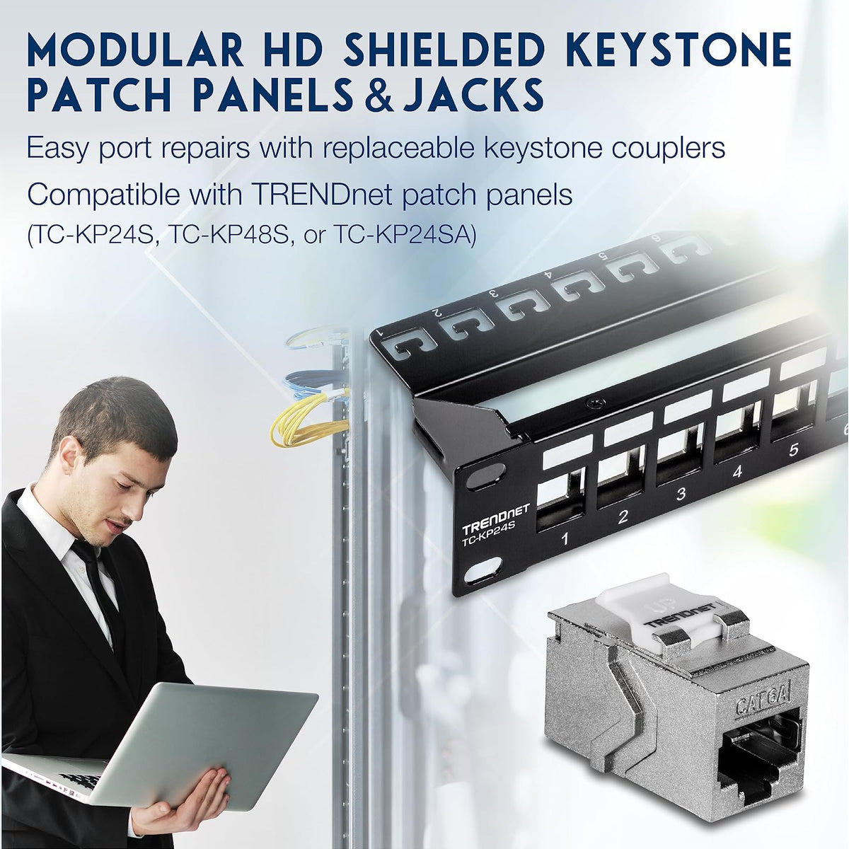 TRENDnet Cat6A RJ45 Keystone Acoplador en línea Keystone Jack, Paquete de 6, TC-KC06C6A, Conector Keystone Hembra a Hembra para Placas de Pared y Paneles de conexión Keystone Blindados en Blanco,