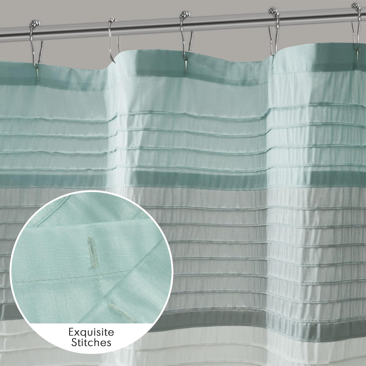 Madison Park Amherst - Cortina de Ducha de Seda sintética a Rayas Modernas Cortinas de baño de Microfibra, 72 x 72 Pulgadas, Color Aguamarina