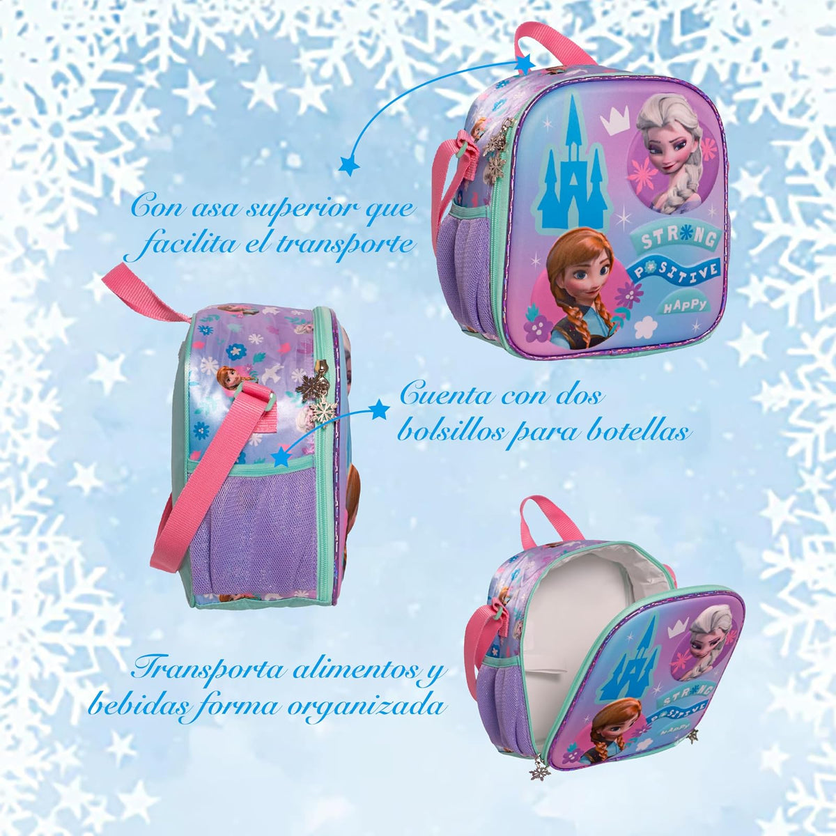 Ruz Lonchera Infantil y Preescolar | Frozen | 100% Poliéster Edición Premium Capacidad 3 Litros | Bolsa Escolar para Niños con Forro Interior y Cierre de Cremallera | Recomendado desde 3 años