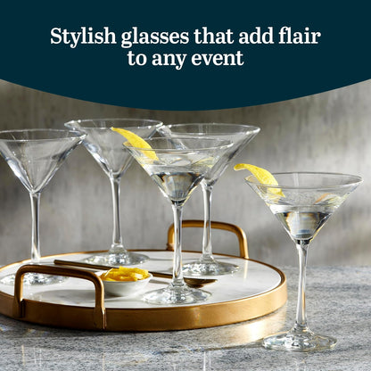 Libbey Entertaining Essentials - Juego de 6 vasos Martini aptos para lavaplatos, vasos Martini de tallo alto para fiestas y más