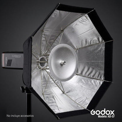 GODOX AD-S7 Softbox Octagonal 48cm Tipo Paraguas para Flash Godox, Difusor de Luz con Grid Panal, Deflector Aluminio, Caja de Luz para Fotografia, Beauty Dish Plegable con Bolsa