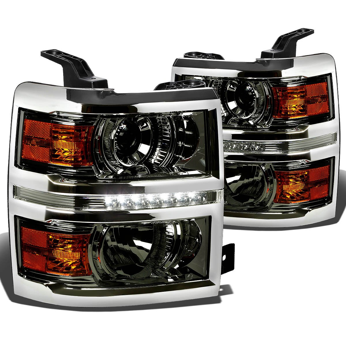 DNA Motoring Conjunto de Faros Delanteros, Lado Conductor y Pasajero - HL-HPL-LED-CSIL14-SM-AM
