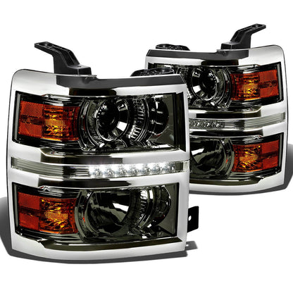 DNA Motoring Conjunto de Faros Delanteros, Lado Conductor y Pasajero - HL-HPL-LED-CSIL14-SM-AM