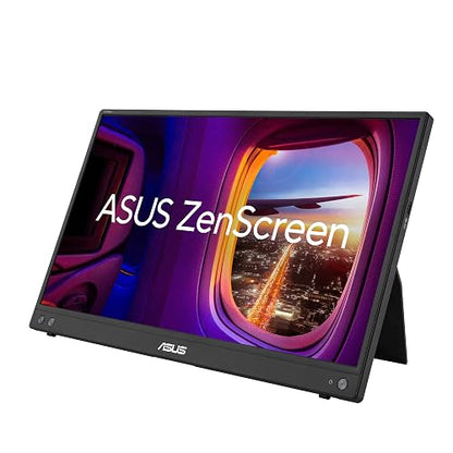 ASUS ZenScreen MB16AHV Monitor Portátil Full HD HDMI como Segunda Pantalla | IPS FHD 1920x1080, portátil 0.9kg y 10mm, doble USB-C + Mini-HDMI, superficie antibacterial, base plegable y trípode 1/4"