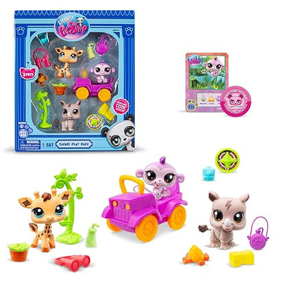 Littlest Pet Shop Safari Mascotas #53,#54, #55, LPS Bobble Head Play Pack Set de Figuras Coleccionables para Niñas Original de Bandai