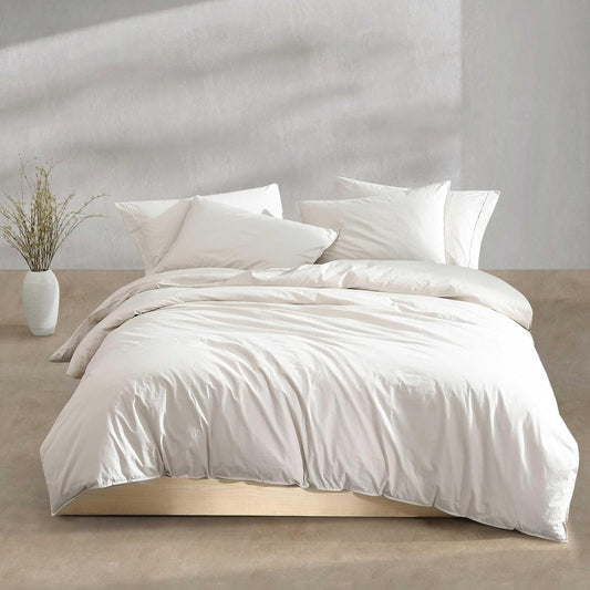 Calvin Klein - Juego de Funda de edredón de algodón Moderno, Ropa de Cama de percal Lavado con Fundas a Juego, decoración acogedora del hogar, Certificado Oeko-Tex (percal Lavado, Beige Claro, Queen)