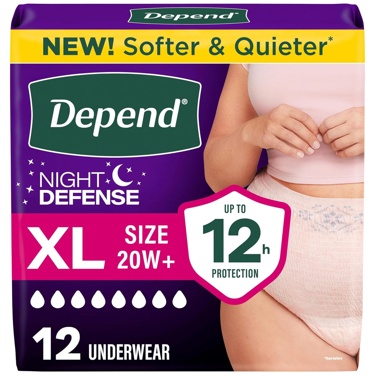 Depend Night Defense Incontinence Overnight Underwear for Women, XL, 12Count, Packaging May Vary