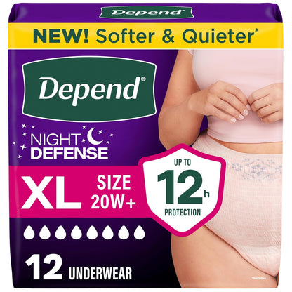 Depend Night Defense Incontinence Overnight Underwear for Women, XL, 12Count, Packaging May Vary