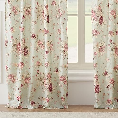 Greenland Home Antique Rose Paneles de Cortina, Conjunto de 4 Piezas, Forradas con ataduras, 213 cm de Largo, Azul