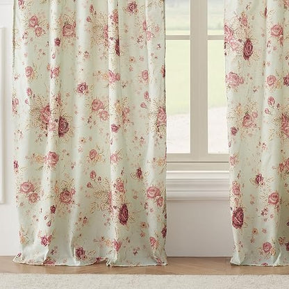 Greenland Home Antique Rose Paneles de Cortina, Conjunto de 4 Piezas, Forradas con ataduras, 213 cm de Largo, Azul