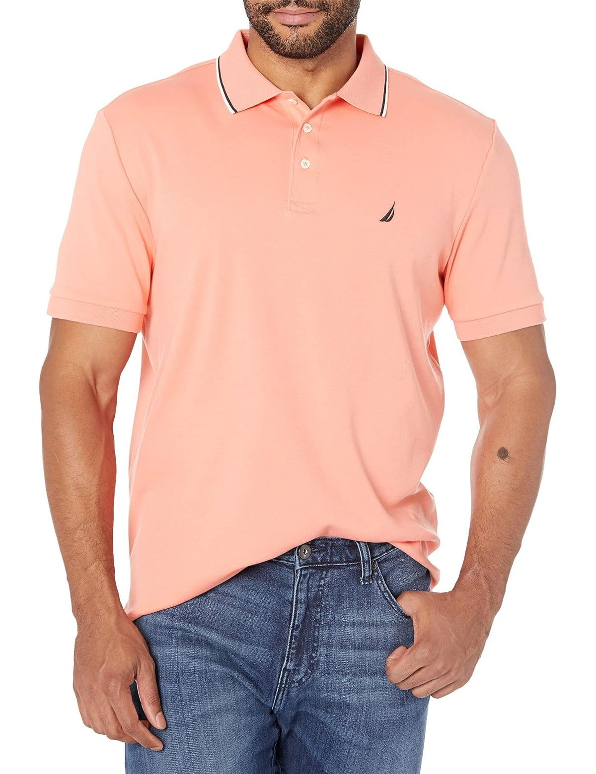 Nautica Polo de Manga Corta Ajuste Clásico para Hombre - Pale Coral - XL