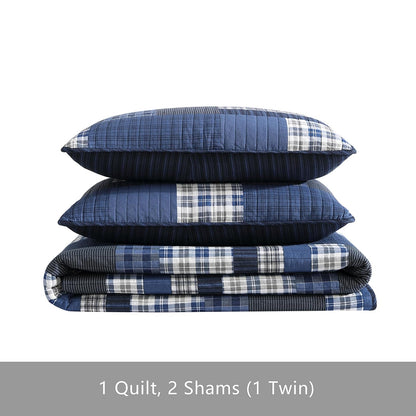 Eddie Bauer Eastmont 3 Piece Cotton Reversible Quilt Set, Twin, Blue