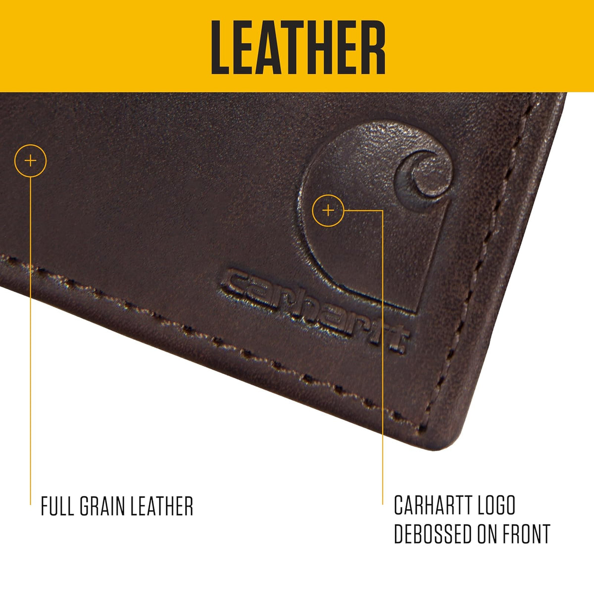 Carhartt - portafolios de piel para hombre, bolsillo frontal, diseños de paccasse y triplex, construcción duradera, regalos para hombres, Piel bronceada al aceite, Una talla, Bi-fold