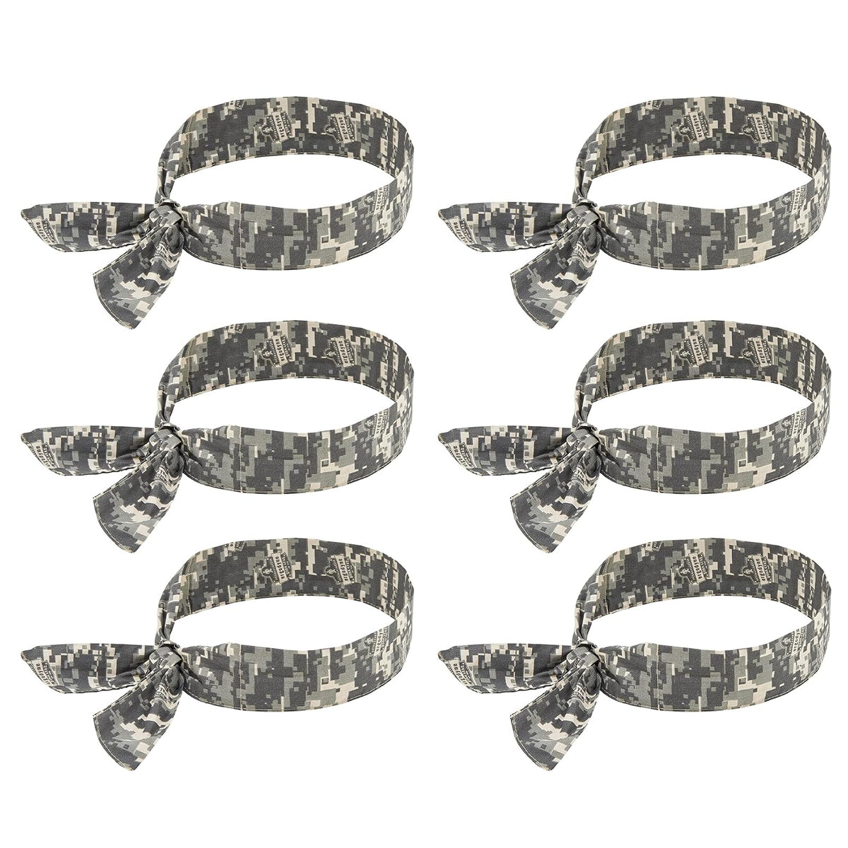 Ergodyne Chill Its 6700 - Bandana de enfriamiento, cristales de polímero evaporativo para alivio de enfriamiento, corbata para ajuste ajustable, paquete de 6, camuflaje - Camo - 6 Count (Pack of 1)