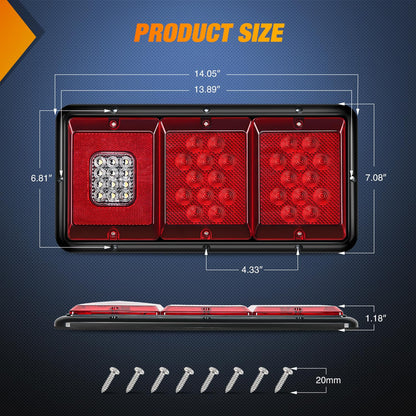 Nilight LED Triple Tail Light 2PCS Rectangle Red Stop Brake Turn Signals White Reverse Back Up Lights Surface Mount Waterproof Trailer Camper Van RV Caravan Taillights