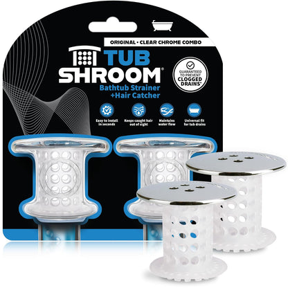 TubShroom, Revolucionario Protector de desagües de Tina: colador/Filtro/Trampa para pelos, Chrome 2 Pack, 1 - Cromo 2 unidades - Modern