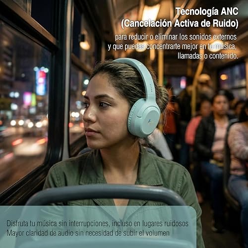 havit H612BT Pro Audífonos Inalámbricos Over-Ear, Ice Mint | Audífonos over-ear inalámbricos. Batería 40h, BT 5.3, baja latencia 60ms, micrófono y aislamiento pasivo. Ice Mint.