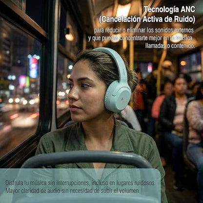 havit H612BT Pro Audífonos Inalámbricos Over-Ear, Ice Mint | Audífonos over-ear inalámbricos. Batería 40h, BT 5.3, baja latencia 60ms, micrófono y aislamiento pasivo. Ice Mint.
