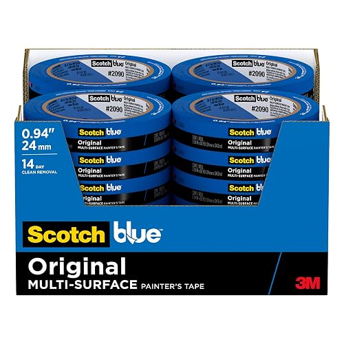 ScotchBlue - Cinta de pintores de superficies múltiples, 1 pulgada de ancho (0.95 pulgadas) 24 rollos, cinta de pintura azul que protege las superficies y se quita fácilmente, cinta adhesiva para uso