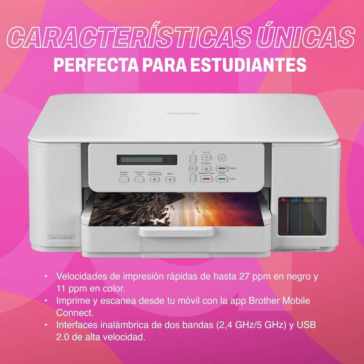 Brother Multifuncional InkBenefit Tank DCP-T536DW, Inyección de Tinta,Wi-Fi | Tecnología InkBenefit Tank, Impresión Dúplex, Conectividad Wi-Fi, Impresión en Negro y Color, Inyección de Tinta, 3 en 1