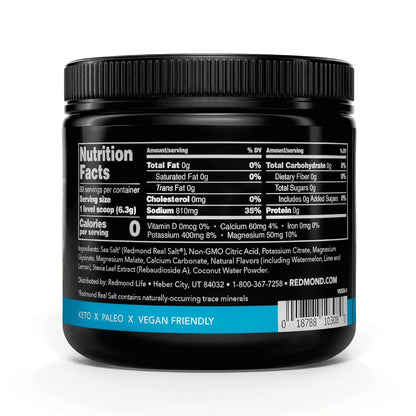 REDMOND RE-LYTE, Electrolitos Naturales con Real-Salt, Hidratación Clean sin Calorías ni Azúcares, 60 Porciones, Sabor Watermelon Lime