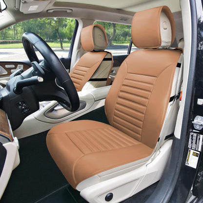 FH GROUP PU206TAN102 Tan Multifunctional Quilted Leather Front Seat Cushion, Set of 2 (W. Seatback Organizer Storage - Airbag Safe)