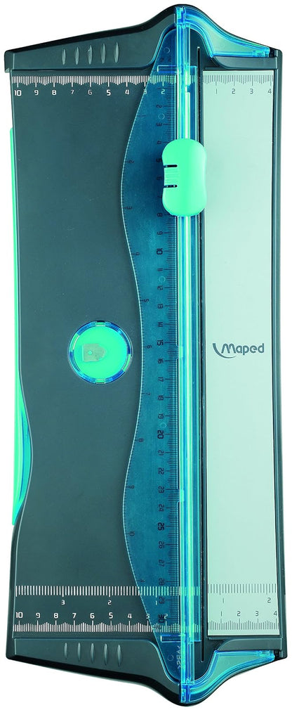 MAPED Guillotina Precise Cut Azul | Cuchilla Auto-Retráctil | Corta 5 Hojas | Regleta en cm/pulg | Ideal para Papel y Fotos