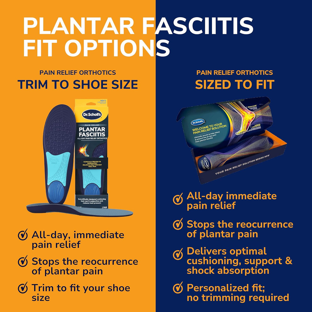 Dr. Scholl's Plantar Fasciitis Sized to Fit Pain Relief Insoles // Shoe Inserts with Arch Support for Men and Women, 1 count